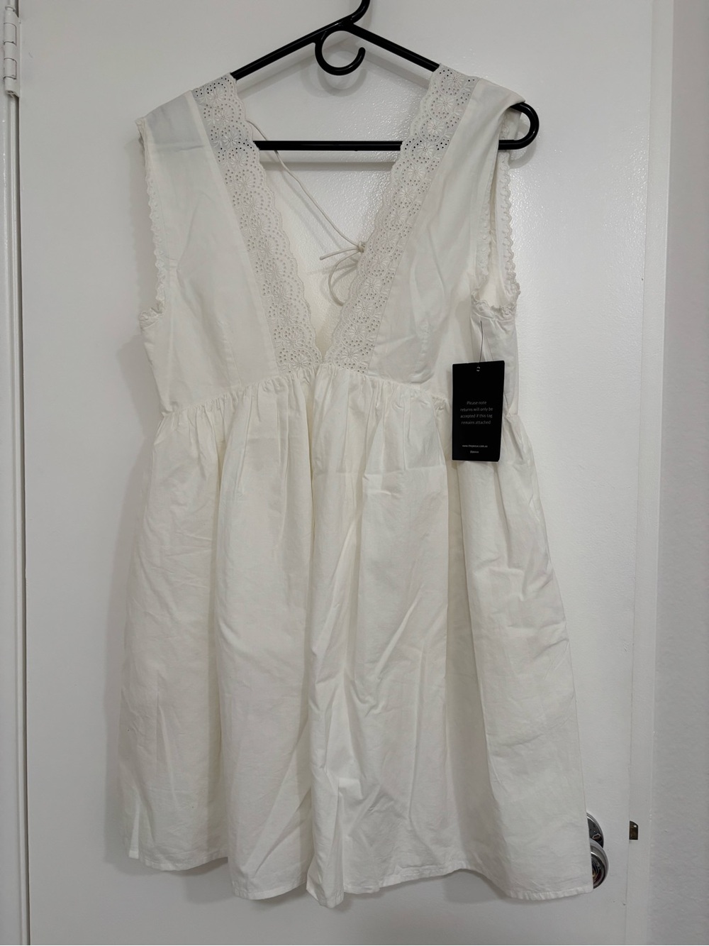 White Eyelet V-Neck Babydoll Dress, Posse
